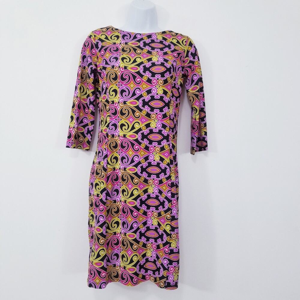 Jude Connally Geometric Abstract Multi Colored Psychedelic Sheath Dress Funky